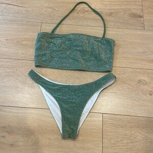 Bandeau VS PINK green sparkle bikini set